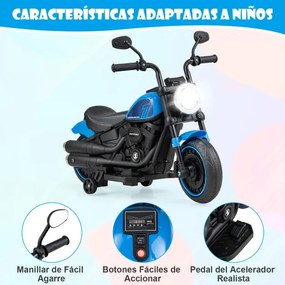 Mota Eléctrica Bateria 6V para Crianças 18+ Meses com Rodas Faróis LED e Arranque Suave Azul