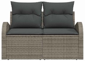 Sofá de Jardim para Dois com Almofadas Cinzentas de Rattan Sintético