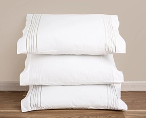 Jogo de lençóis brancos 100% algodão percal branco com rolinho: Taupe 1 lençol inferior não ajustável 240x290 cm + 1 lençol superior 240x290 cm + 2 fronhas 50x70 cm