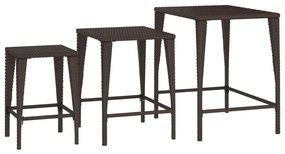 Mesas de encastrar 3 pcs vime PE castanho