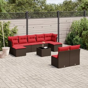 vidaXL 10 pcs conj. sofás jardim com almofadões vime PE castanho