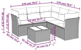 6 pcs conjunto de sofás jardim c/ almofadões vime PE castanho