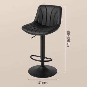Conjunto de 2 bancos de bar, altura ajustável entre 88 e 108 cm em couro sintético PU pretos