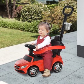Carro Andador para Bebé Mercedes AMG C63 com Barreira de Segurança Buzina e Assento de Armazenamento 84x40x83 cm Vermelho