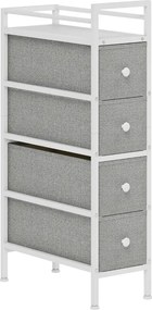 Móvel de Arrumação Estreito com 4 Gavetas de Tecido para Espaços Pequenos 20x43x81,5 cm Cinzento Claro