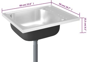 Lava-louça cozinha + escorredor 600x500x155mm aço inox prateado