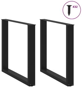 Pés de mesa de jantar em forma de U, 2 peças, preto, 90x (72-73) cm, a