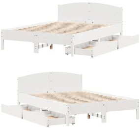 Cama sem colchão 150x200 cm madeira de pinho maciça branco