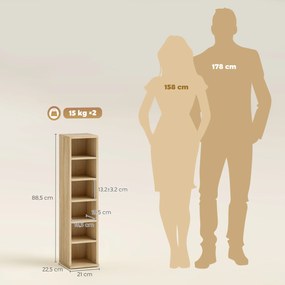 Conjunto 2 Móveis Porta-CD com Prateleiras Ajustáveis para 204 CD em Madeira 21x22,5x88,5 cm Carvalho