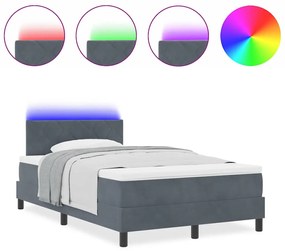 Cama Box Spring vidaXL com Colchão e LED Cinza Escuro 120x190 cm Velud