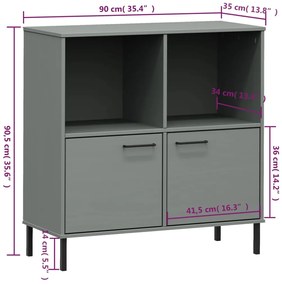 Estante c/ pernas metal 90x35x90,5 cm madeira maciça OSLO cinza