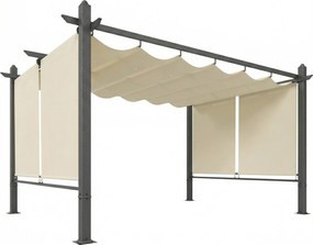 Outsunny Pérgola de Jardim 4x3 m com Cortinas Automáticas e Telhado Retrátil Proteção UPF50+ Creme | Aosom Portugal