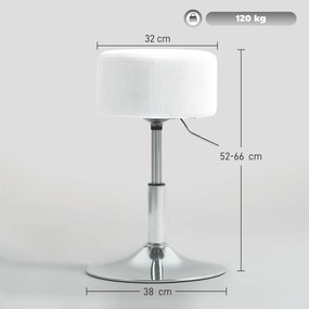 Banco de toucadou ou cozinha  Ajustável em Altura 52-66 cm Estofado em Veludo Giratória a 360° Branco