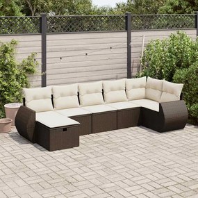 vidaXL 7 pcs conjunto de sofás jardim c/ almofadões vime PE castanho
