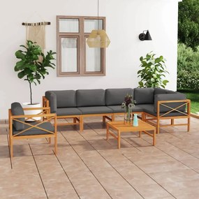vidaXL 7 pcs conj. lounge jardim c/ almofadões cinzentos teca maciça