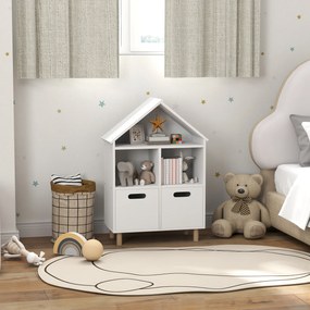 Estante infantil com 3 prateleiras e duas gavetas em forma de casa, 63,7 x 29,7 x 89 cm, branca