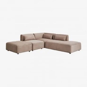 Sofá Modular De Canto Em 3 Peças Com Chaise Longue Direita E Puff Fogler Bombazina Castanho Camel - Sklum