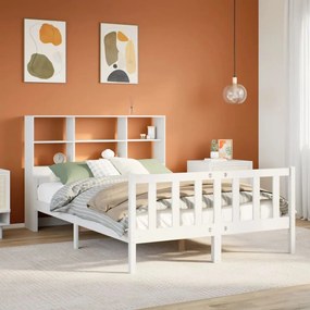 Cama com estante sem colchão 150x200 cm pinho maciço branco
