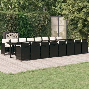 vidaXL 17 pcs conjunto de jantar p/ jardim c/ almofadões vime PE preto