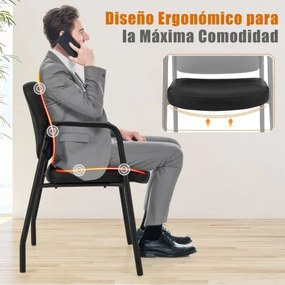 Conjunto de 2 cadeiras de receção estofadas em couro sintético misto com apoios de braços integrados para escritório, conferência e clínica Preto