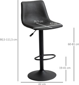 Conjunto de 2 bancos de bar, ajustáveis e giratórios, com apoio para os pés e revestimento sintético - preto - altura ajustável entre 90 e 110 cm