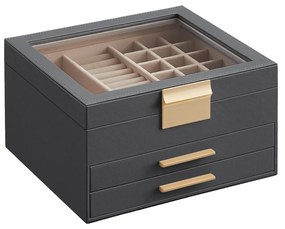 Caixa de jóias com 3 níveis 20,3 x 23,1 x 13,5 cm cinzento + dourado