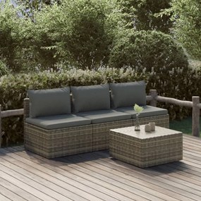 vidaXL 4 pcs conjunto lounge de jardim c/ almofadões vime PE cinzento