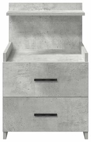Mesa de cabeceira com 2 gavetas cinza concreto 40x36,5x62 cm