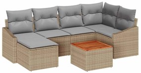 Conjunto de Sofá de Jardim de 7 Peças com Almofadas Bege em Rattan de