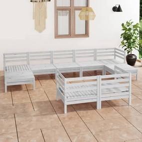 9 pcs conjunto lounge de jardim pinho maciço branco