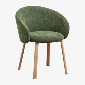 Cadeira De Jantar Estofada Nairea Madeira Natural & Chenille Verde Sálvia - Sklum