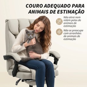 Cadeira de Escritório com Apoio para os Pés Encosto Reclinável e Revestida em Couro Sintético  66x72x113-121 cm Caqui