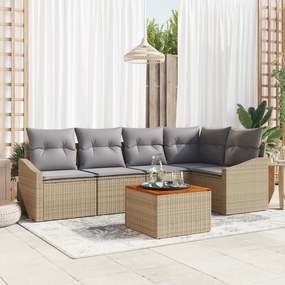 Conjunto de Sofá de Jardim de 6 Peças com Almofadas Bege Rattan Acácia