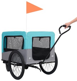 Reboque bicicletas/carrinho para animais 2-em-1 azul/cinza