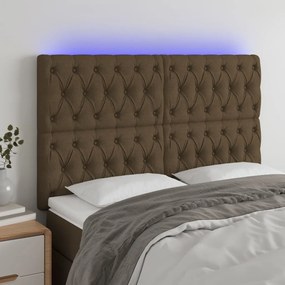 Cabeceira de cama c/ luzes LED tecido 144x7x118/128cm castanho