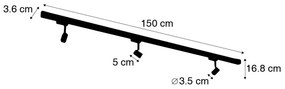 Sistema de iluminação de trilho moderno trifásico com 3 focos preto direito - 3-Phase Jeany Moderno