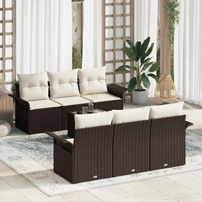 vidaXL Conjunto de Sofá de Jardim de 7 Peças com Almofadas Castanho Rattan Poli