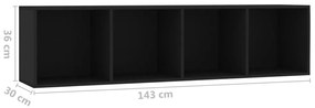 Estante/móvel de TV 143x30x36 cm contraplacado preto