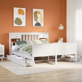 vidaXL Cama com estante sem colchão 180x200 cm pinho maciço branco