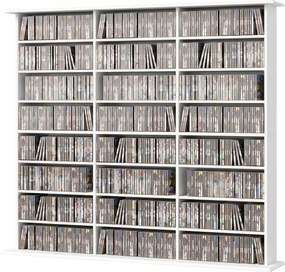 Móvel de arrumação 145 (L) x 24 (P) x 126,3 (A) cm para 1032 CDs / 594 DVDs, estante multimédia, 24 compartimentos e 18 prateleiras ajustáveis, branco