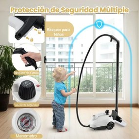Limpador a vapor Vaporizador portátil 2000 W com tanque de 1,8 L Alta pressão de 5 bar Máquina de limpeza para casa Piso Tapete Branco