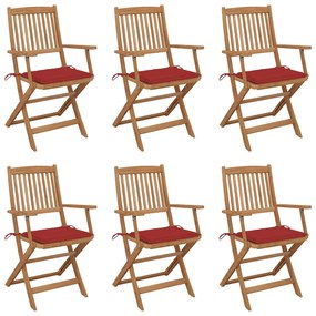 vidaXL Cadeiras de jardim dobráveis c/ almofadões 6 pcs acácia maciça
