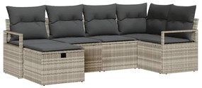 Conjunto de Sofás de Jardim 6 Peças com Almofadas Cinzento-claro Vime