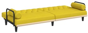 Sofá-cama com apoio de braços tecido amarelo-claro