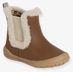 Botas com feche e forro imitação pelo fecho , para bebé camelo