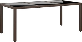 vidaXL Mesa de jardim 190x90x75 cm vidro temperado e vime PE castanho