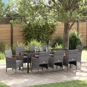 Conjunto de Jantar de Jardim de 9 Peças Cinza Rattan Poliéster