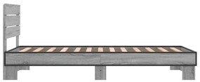 Estrutura de cama derivados de madeira e metal cinzento sonoma