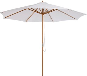 Outsunny Chapéu de Sol de Jardim Ø300x250cm com Sistema de Polia Teto Ventilado e Mastro Desmontável de Madeira para Terraço Pátio Exterior Branco