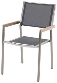Conjunto de mesa com tampo triplo granito polido preto 180 x 90 cm e 6 cadeiras cinzentas GROSSETO Beliani